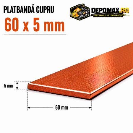 Platbanda cupru 60 x 5 mm – lungime 4 metri – EN Cu-ETP